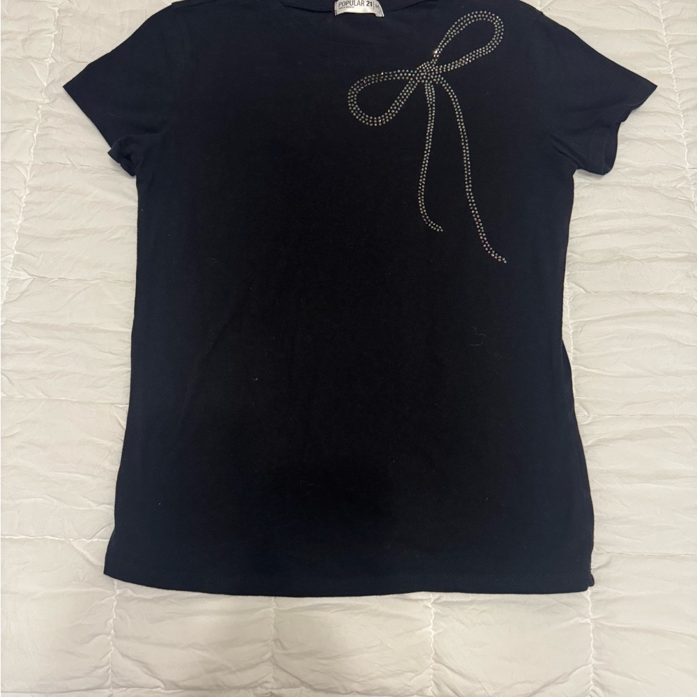 Chic Black Top with Bow Detail